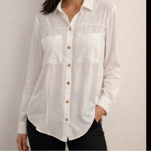 Bershka oyster white buttoned lightweight longline shirt long sleeves size